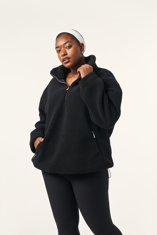 Quarter Zip Borg Sweatshirt - Core Black