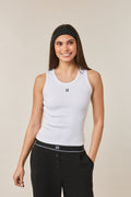 Ribbed Emblem Vest Top - Crème