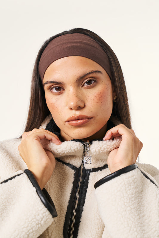 Reversible Borg Zip Through Jacket - Crème