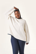 Contrast Tipping Premium Emblem Knit Jumper - Crème
