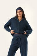 Zip Through Premium Knitted Jacket - Midnight Blue