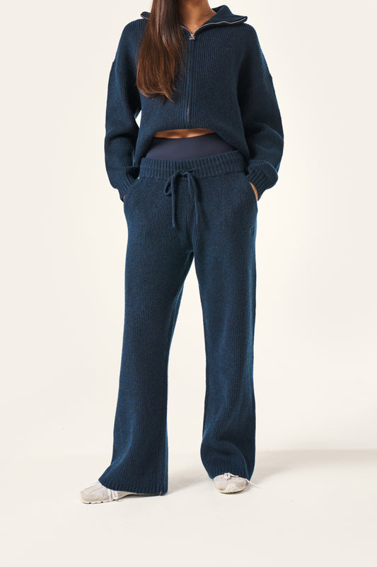 Wide Leg Premium Knitted Trousers - Midnight Blue
