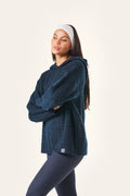 Chunky Cable Premium Knitted Hoodie - Midnight Blue