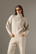 Wide Rib Quarter Zip Knitted Jumper - Oatmeal
