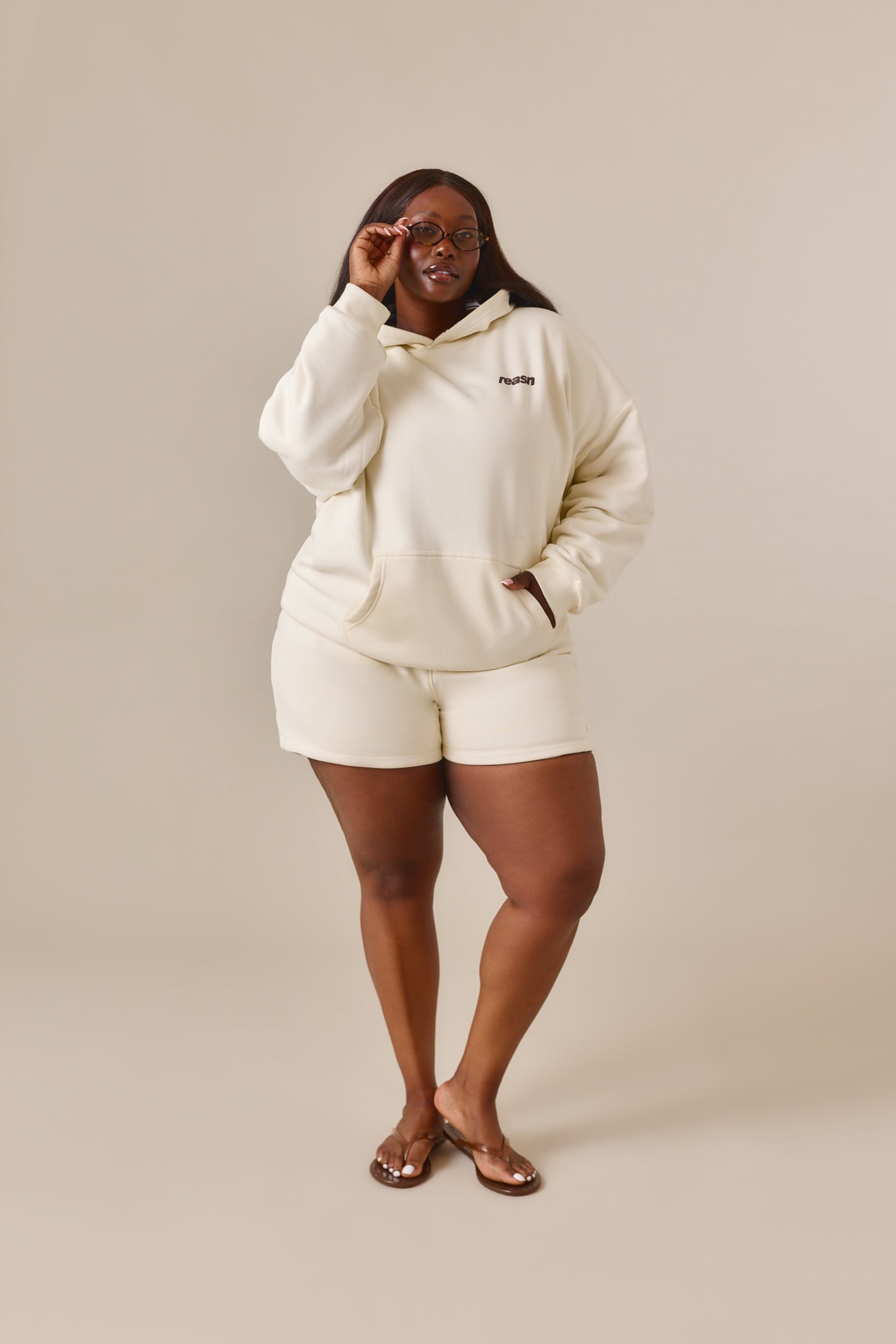 Reversible Stripe Oversized Hoodie - Crème
