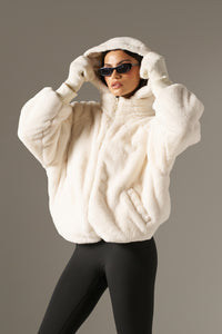 Reversible Faux Fur Coat - Crème