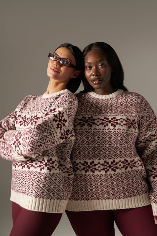 Fair Isle Detail Knitted Jumper - Dark Cherry