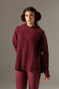 Chunky Cable Premium Knit Hoodie - Dark Cherry