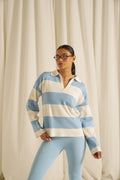 Knitted Stripe Rugby Polo Jumper - Powder Blue