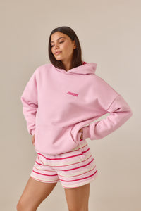 Reversible Stripe Oversized Hoodie - Ballerina Pink