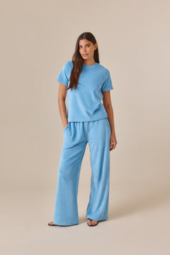 Towelling High Waist Trousers - Aqua