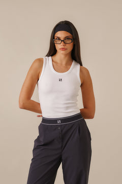 Ribbed Emblem Vest Top - Crème