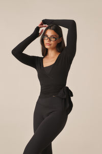 Ballet Wrap Long Sleeve Top - Core Black