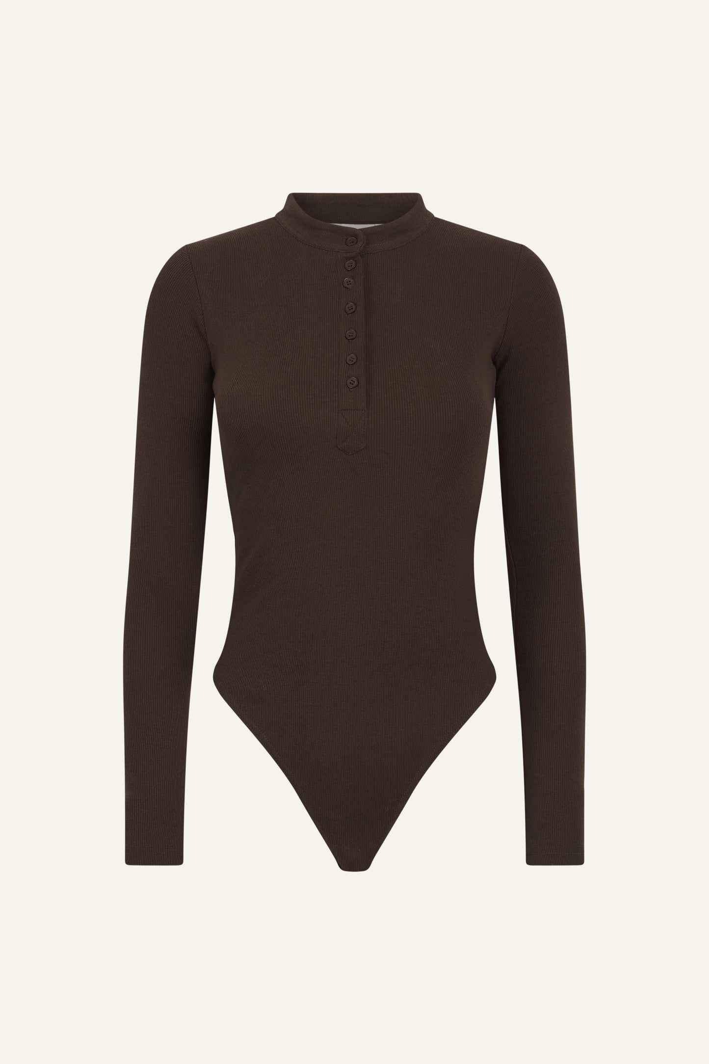 Rib Button Front Built In Bra Bodysuit - Espresso