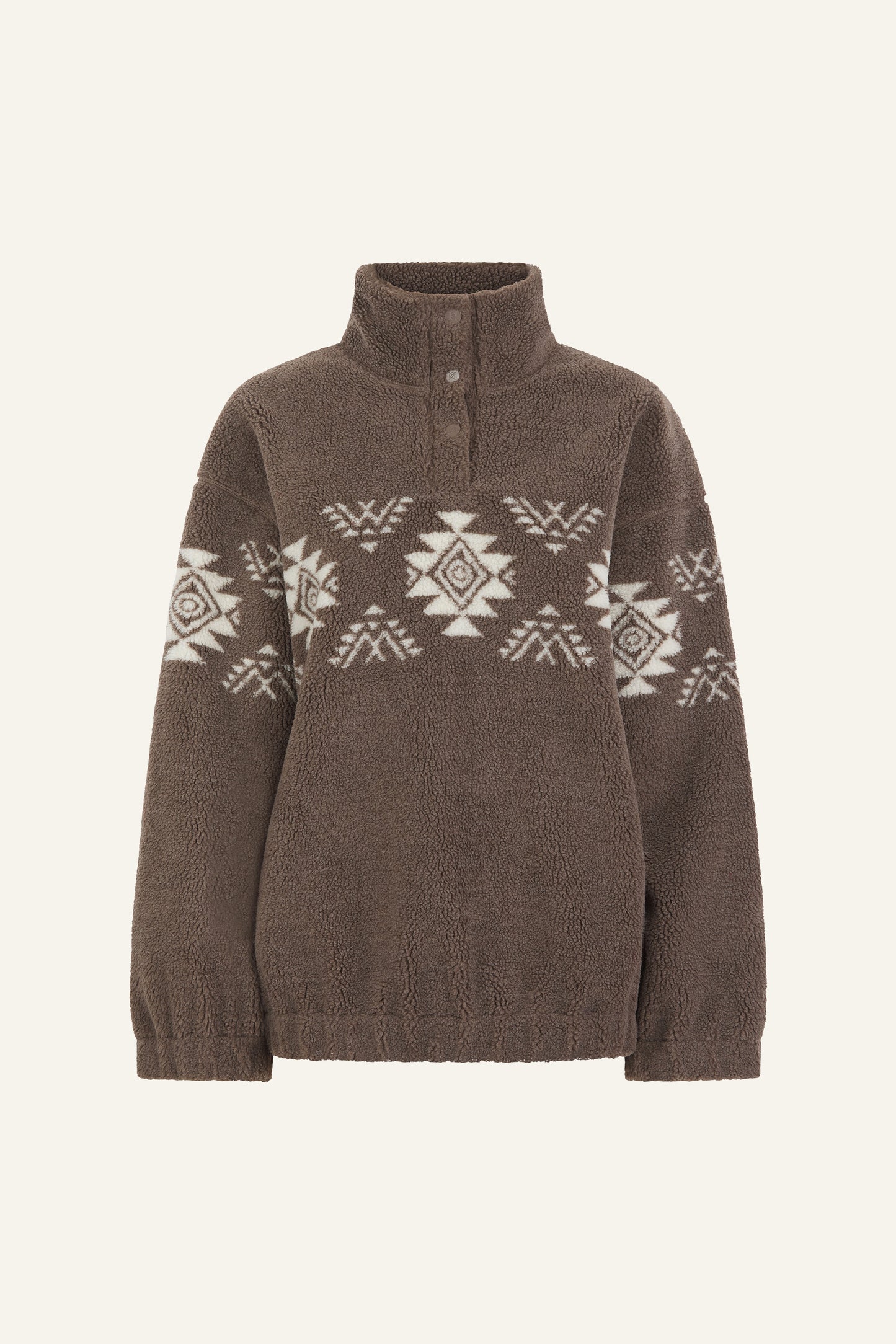 Fairisle Popper Detail Borg Sweatshirt - Cocoa
