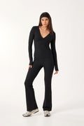 The Sculpt Wrap Front Long Sleeve Top - Core Black
