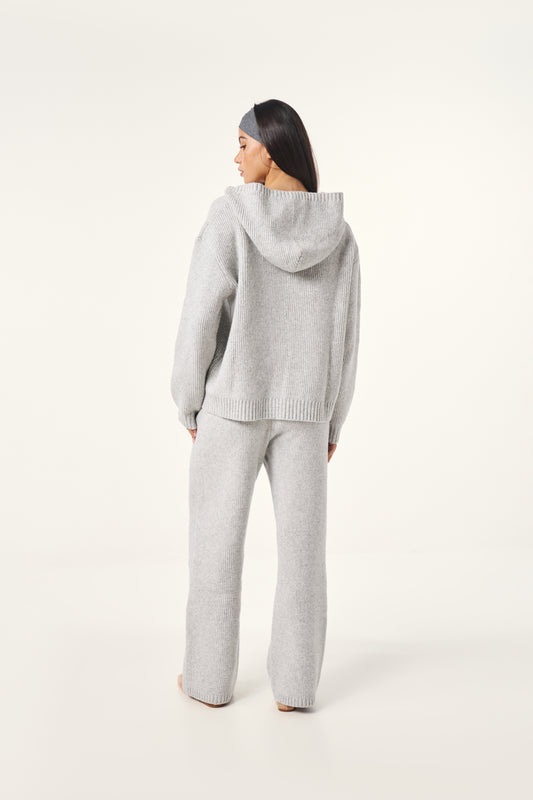 Oversized Premium Knitted Hoodie - Grey Marl