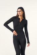 Ribbed Button Front Built in Bra Bodysuit - Core Black
