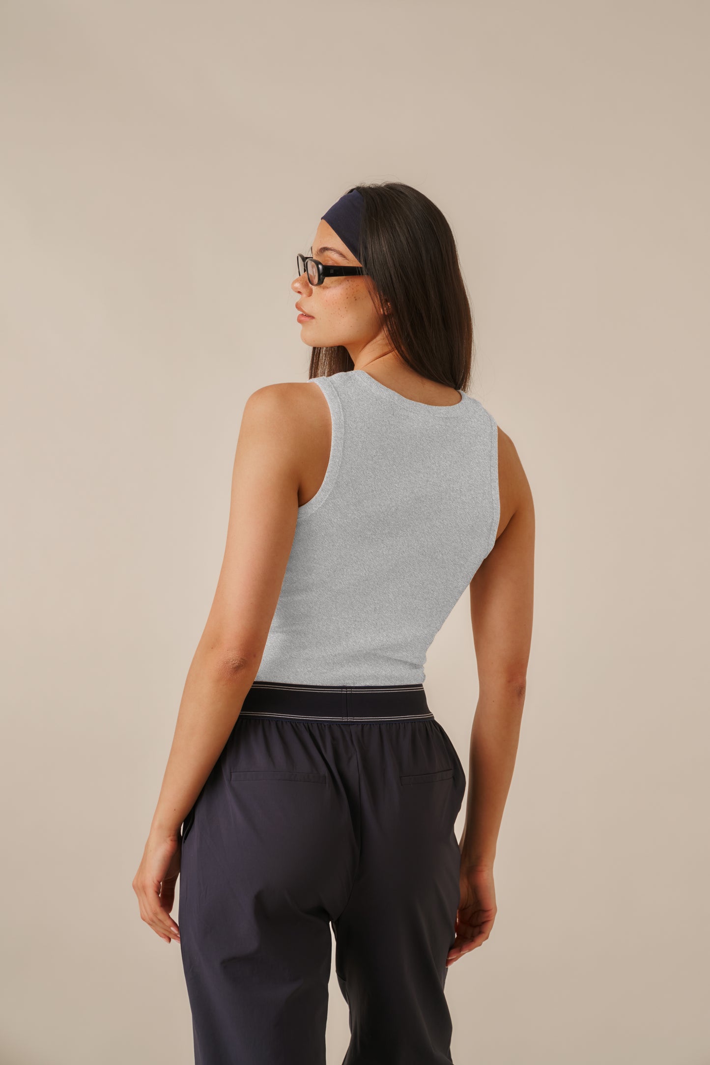 Ribbed Emblem Vest Top - Grey Marl
