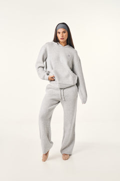 Wide Leg Premium Knitted Trousers - Grey Marl