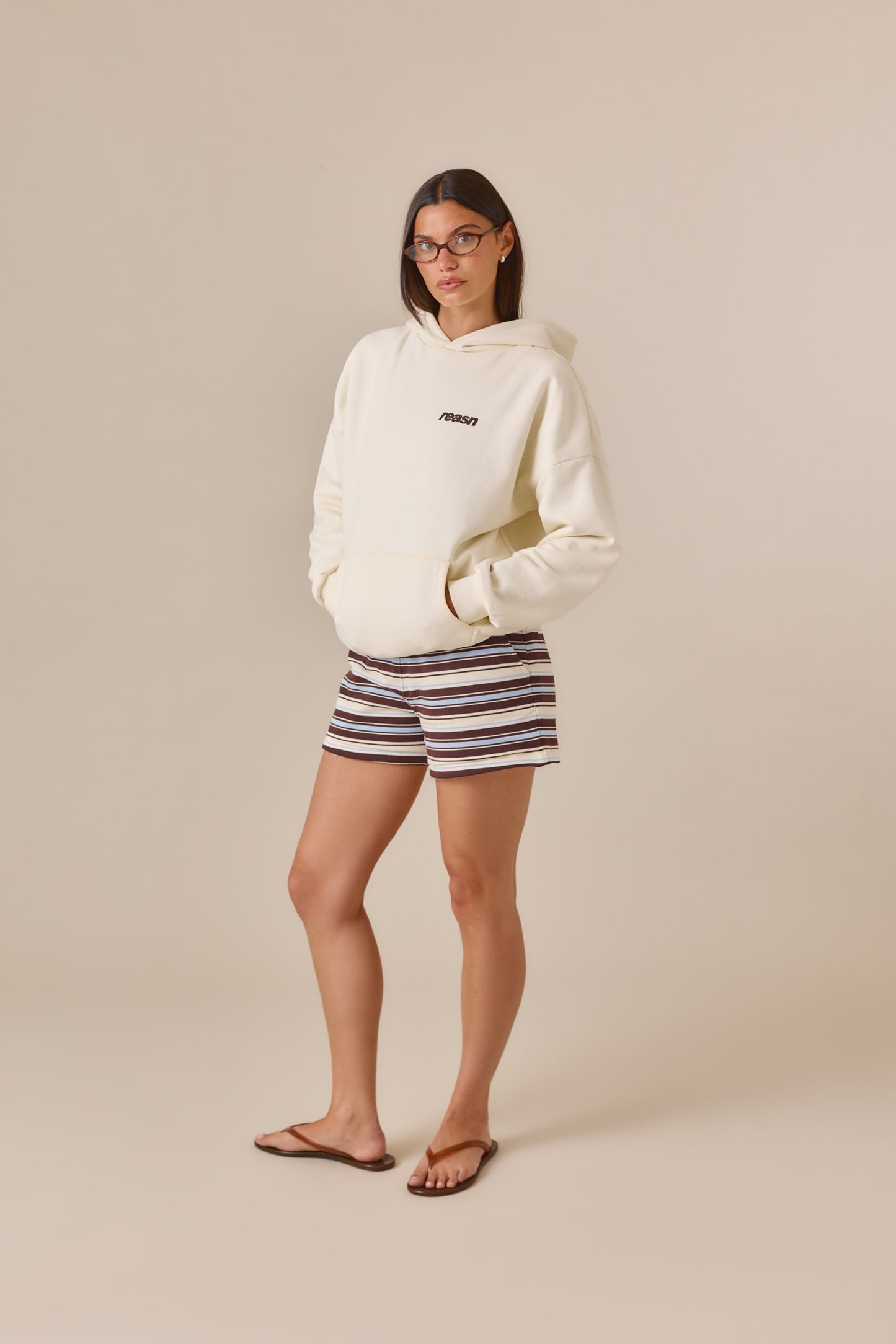 Reversible Stripe High Waist Shorts - Crème