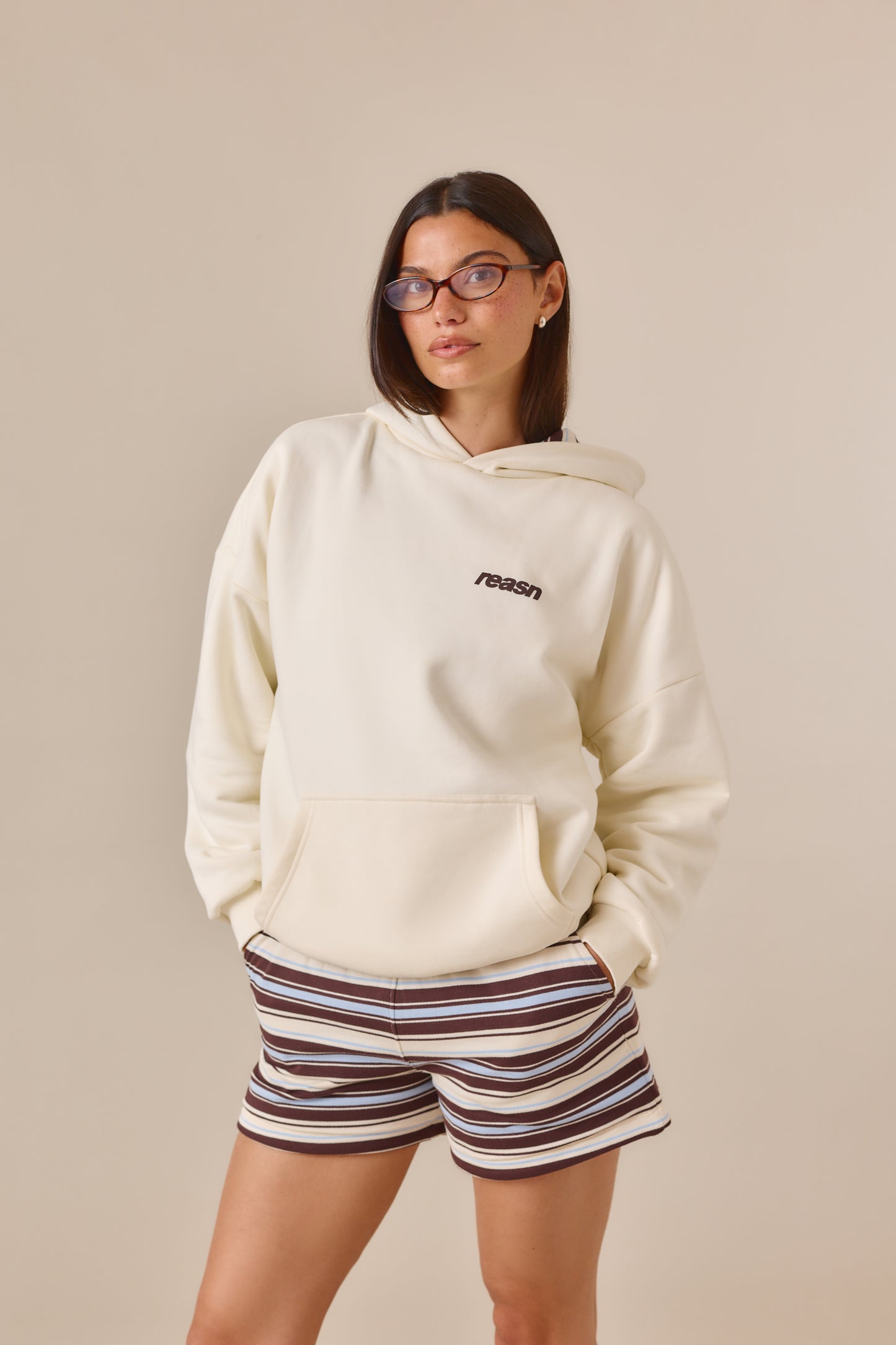 Reversible Stripe Oversized Hoodie - Crème