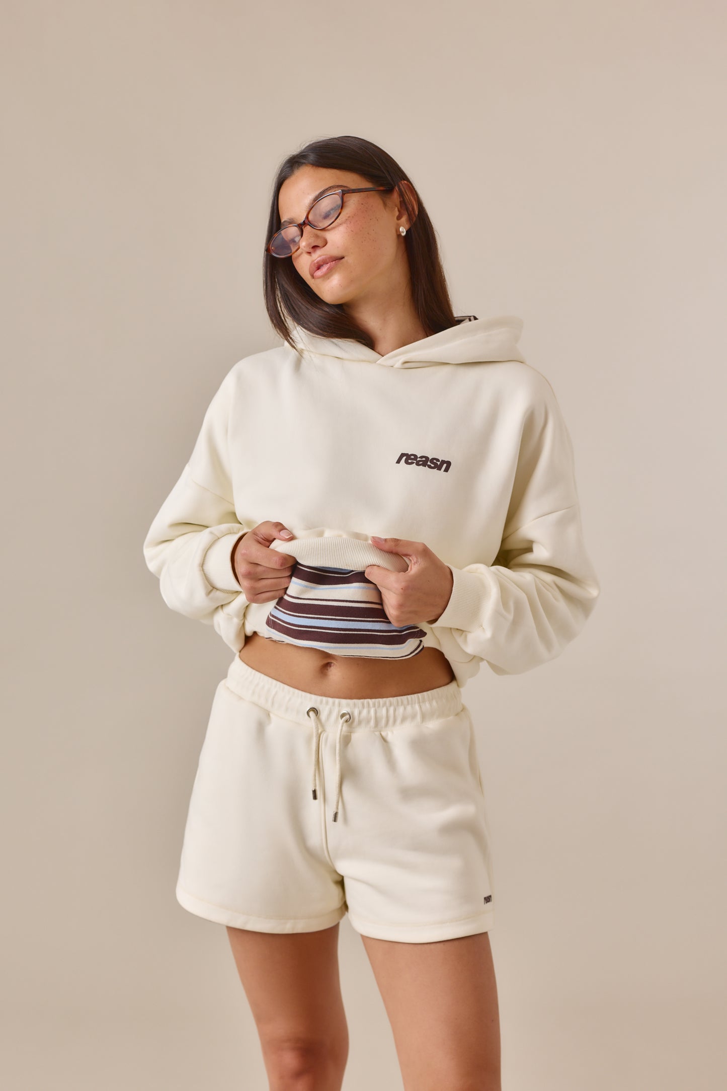 Reversible Stripe Oversized Hoodie - Crème