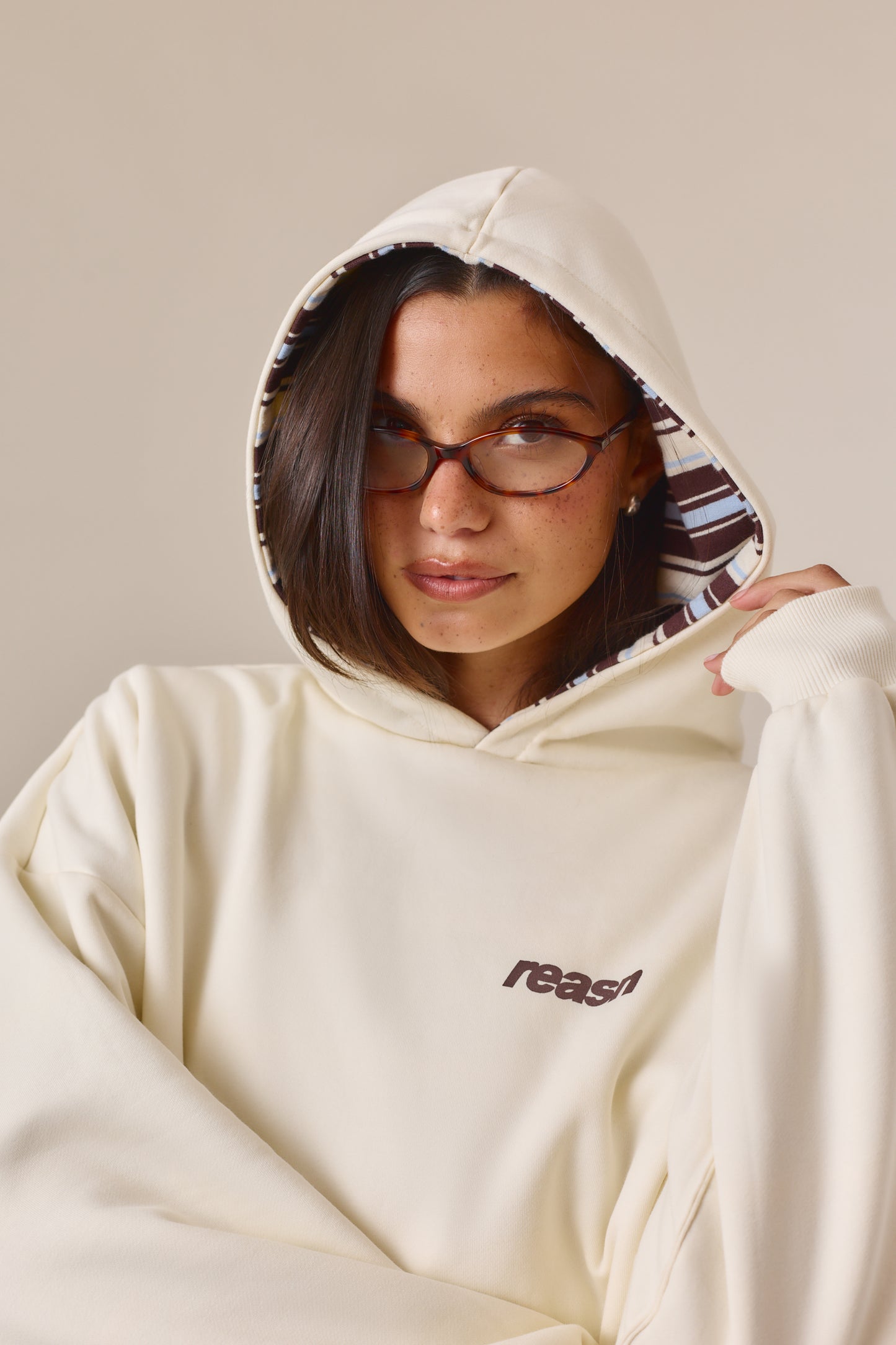 Reversible Stripe Oversized Hoodie - Crème