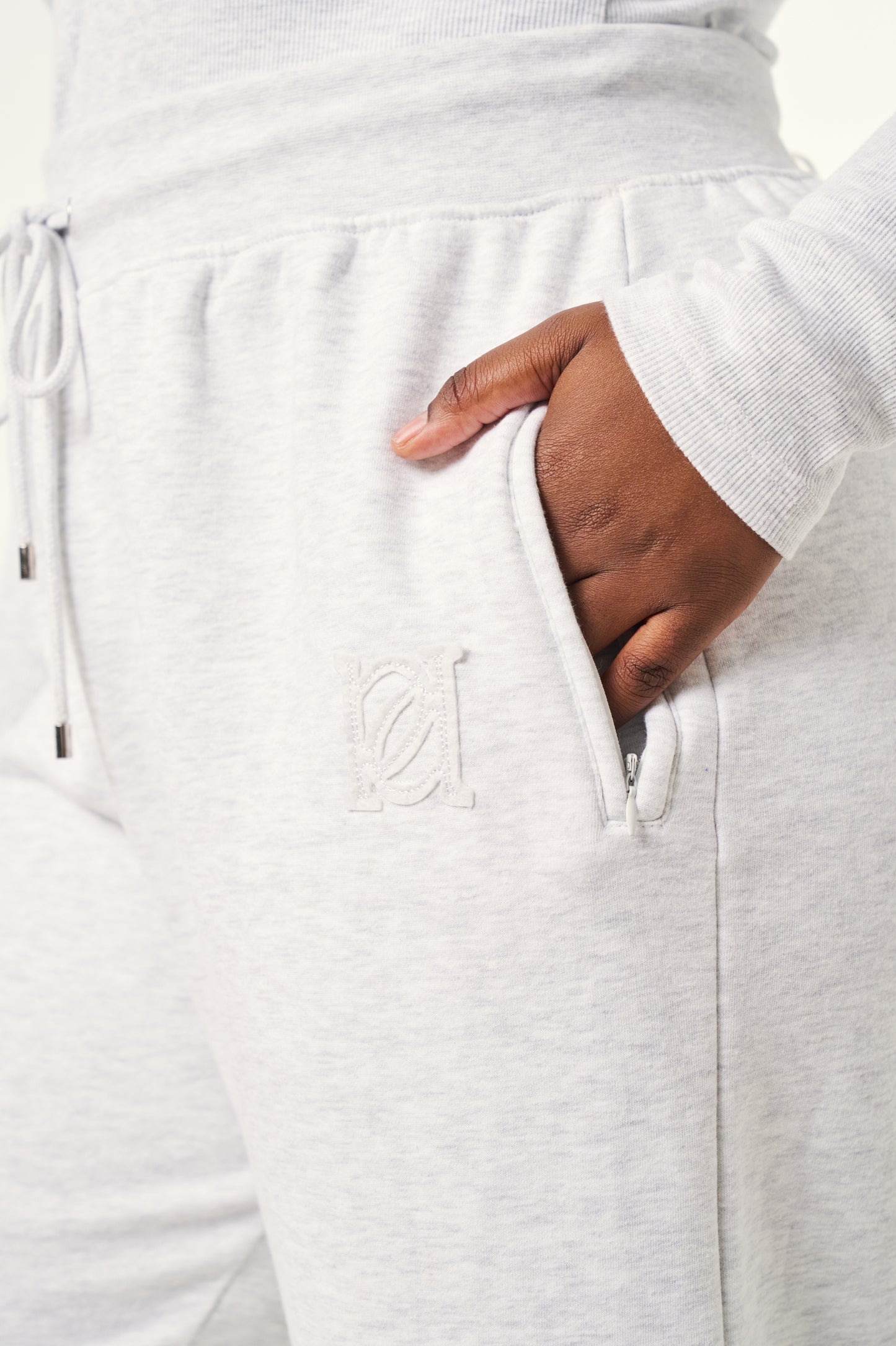 High Waist Wide Leg Joggers - Grey Marl