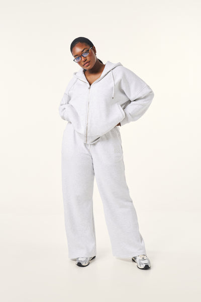 High Waist Wide Leg Joggers - Grey Marl