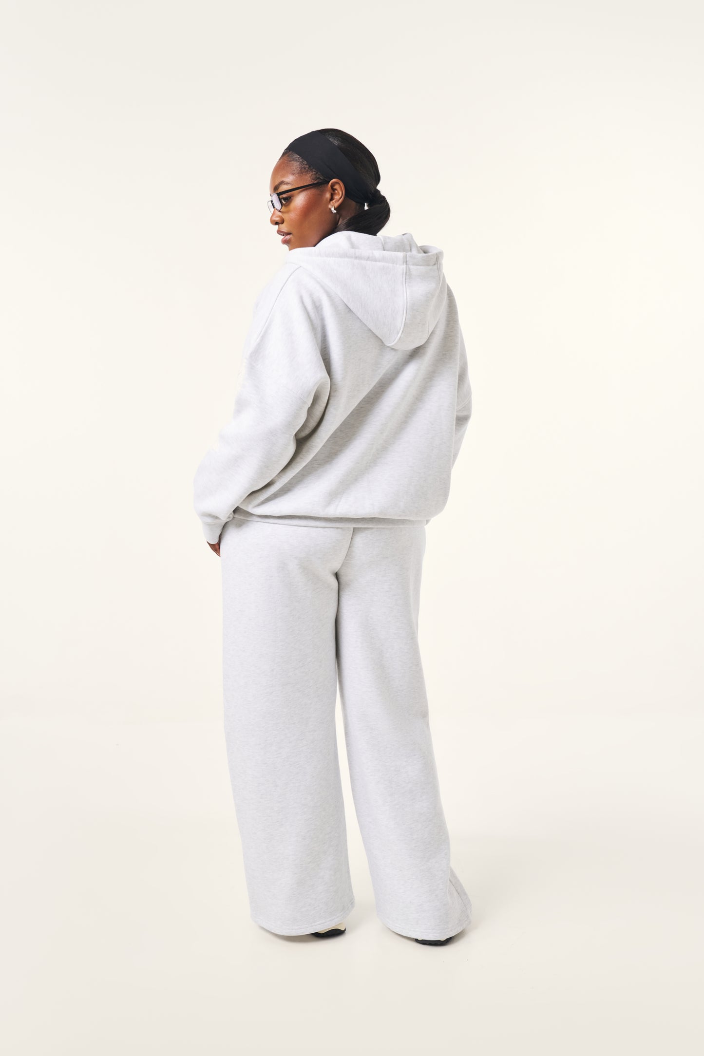 High Waist Wide Leg Joggers - Grey Marl