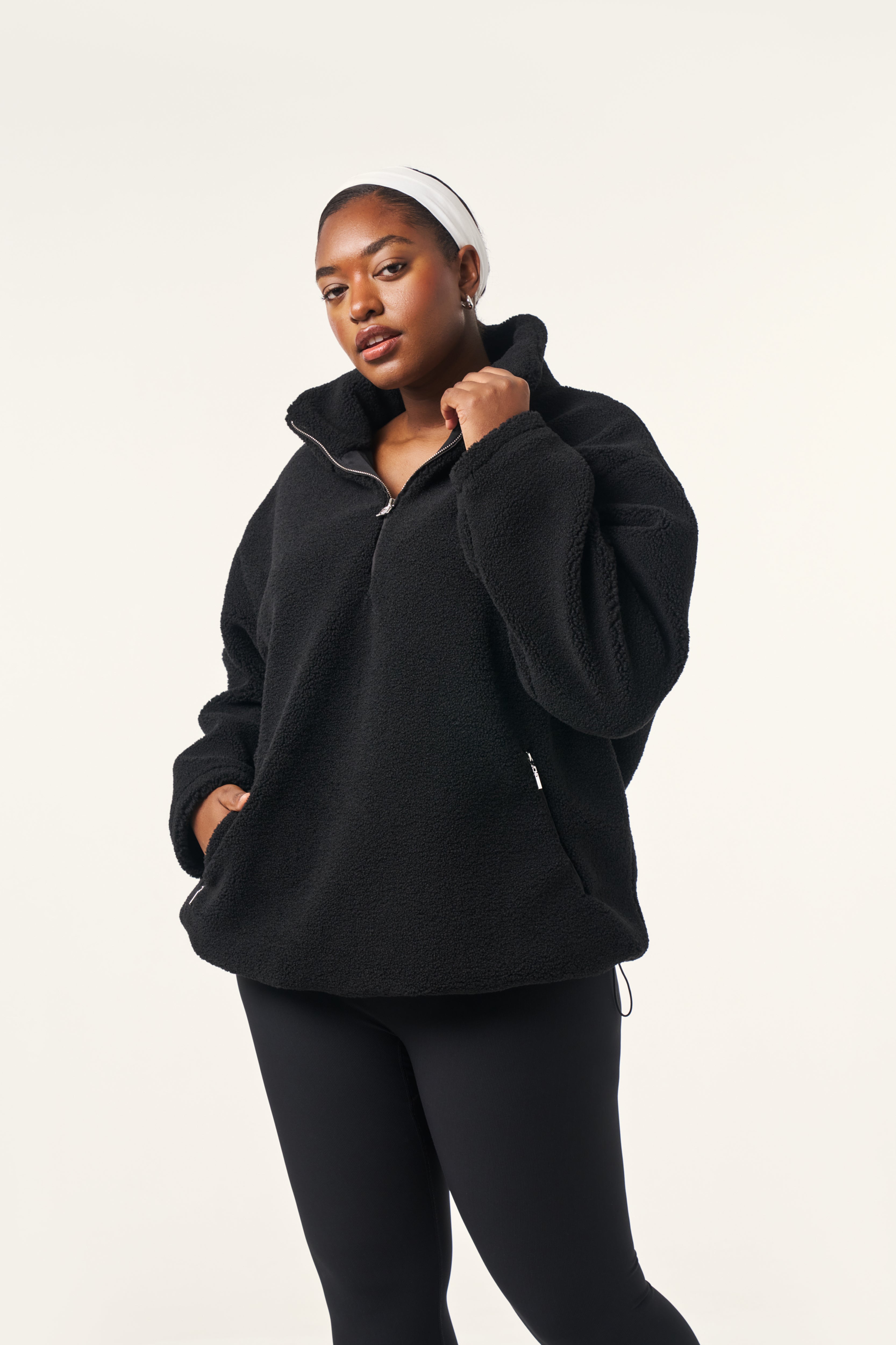 Quarter Zip Borg Sweatshirt - Core Black – reasn