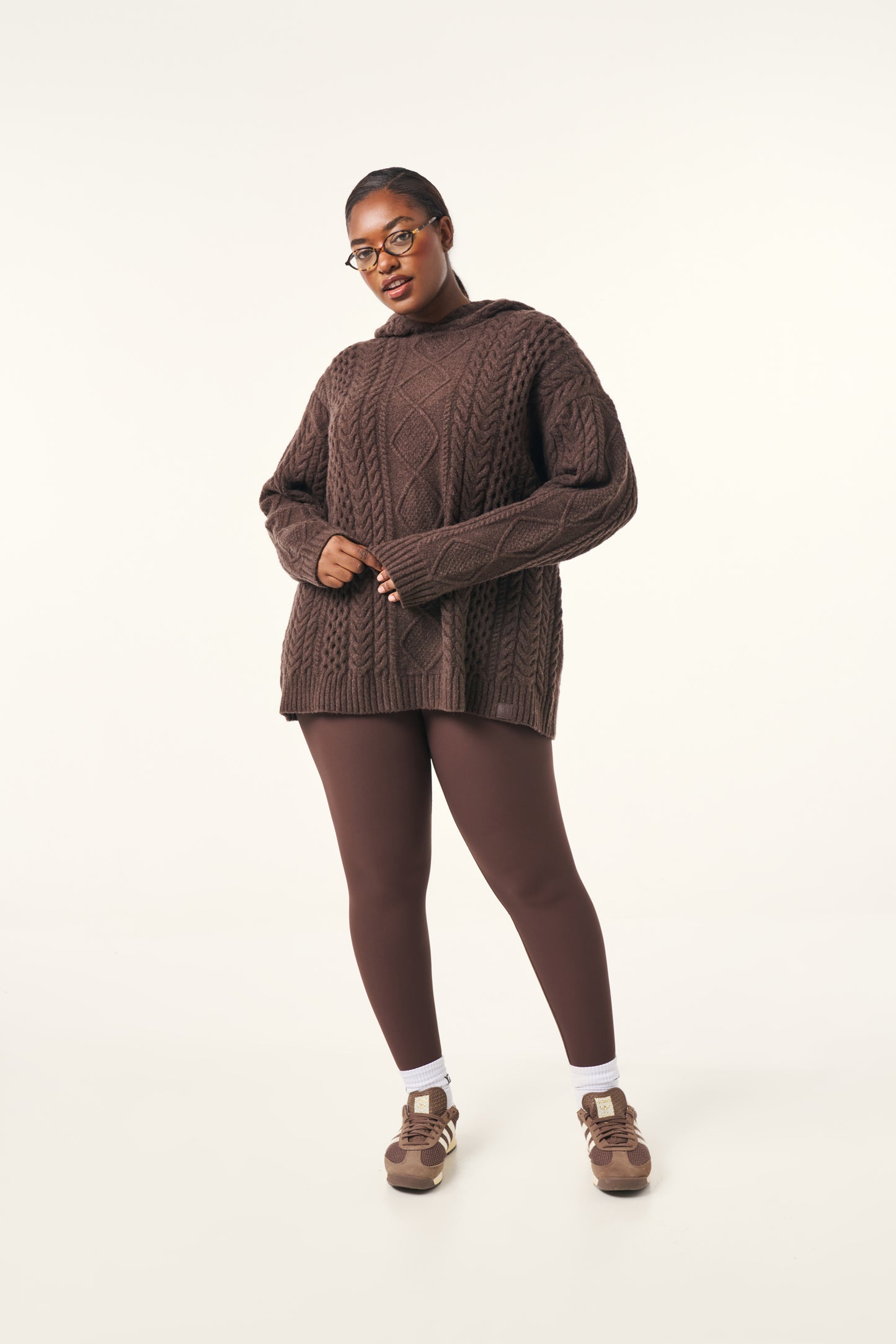Chunky Cable Premium Knitted Hoodie - Espresso