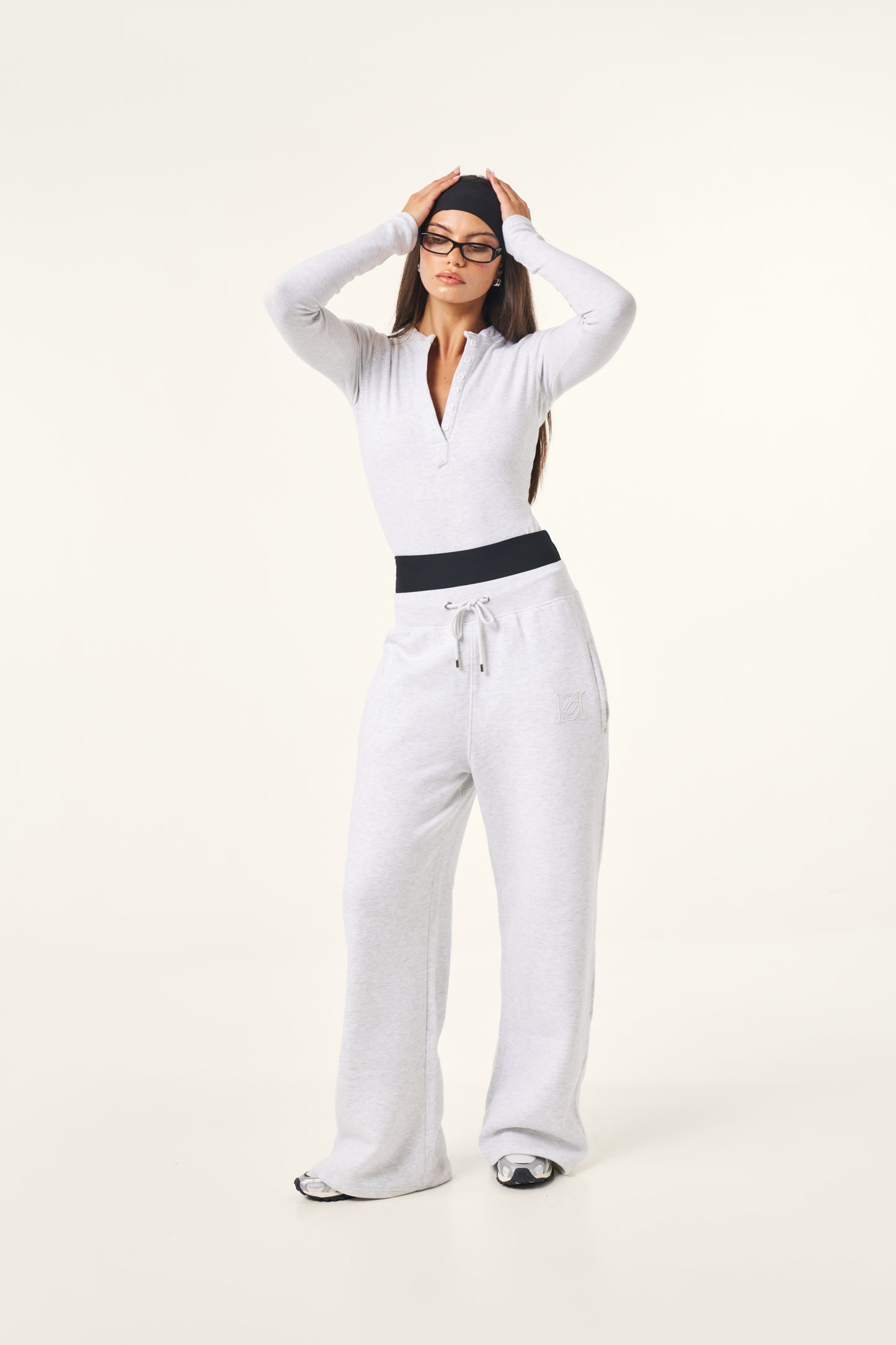 High Waist Wide Leg Joggers - Grey Marl