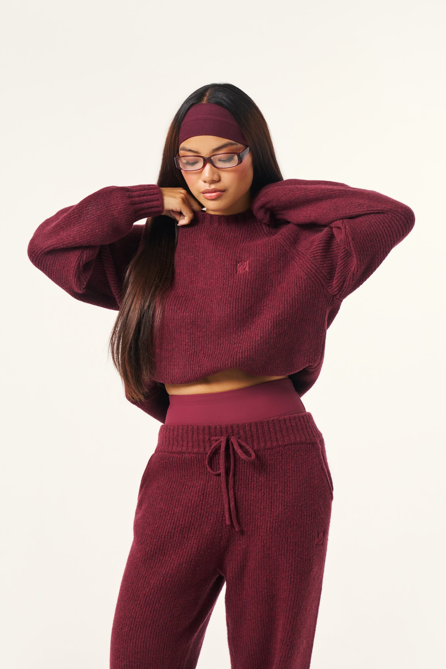 Oversized Premium Crew Neck Knitted Jumper - Dark Cherry