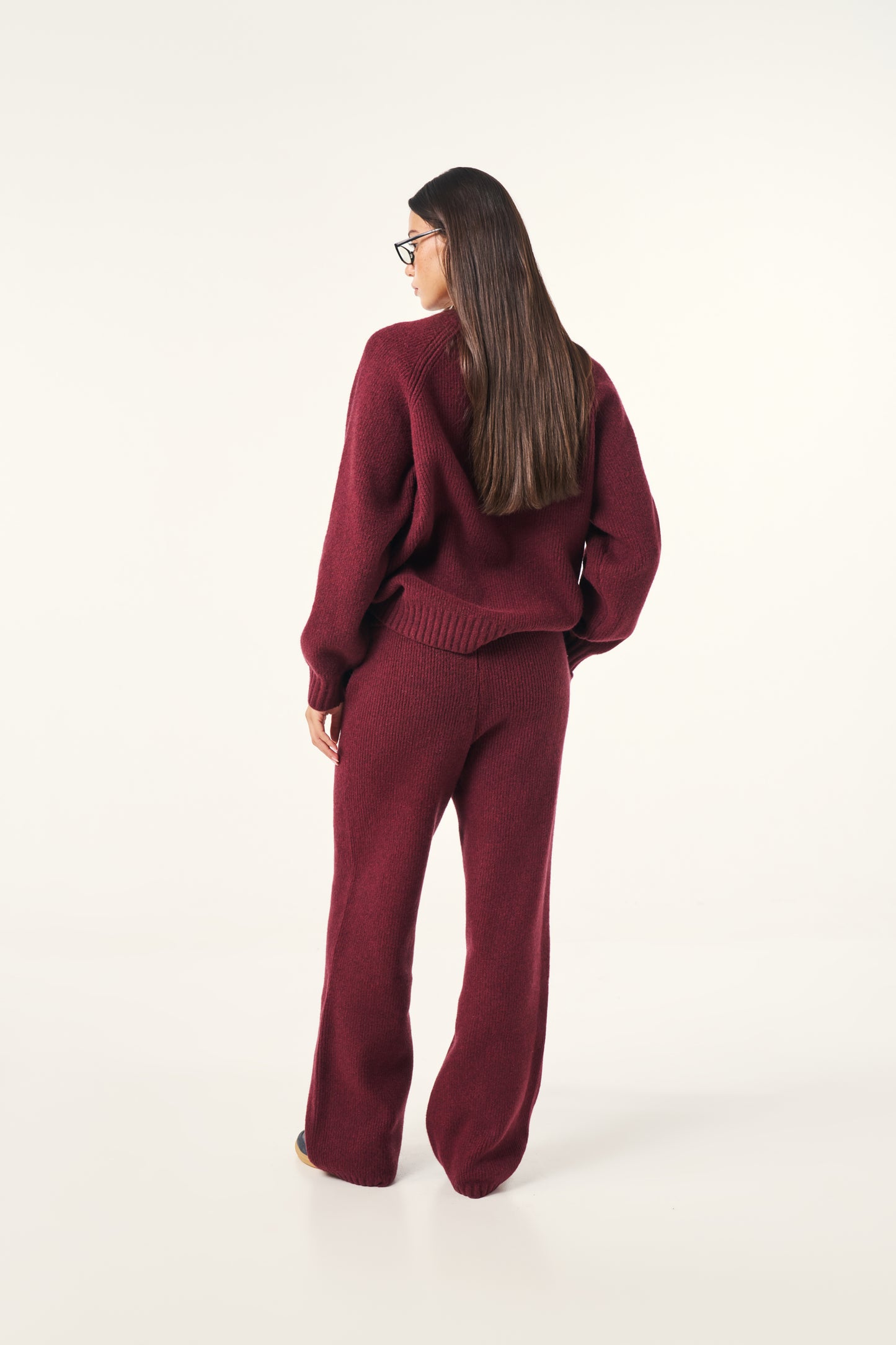 Wide Leg Premium Knitted Trousers - Dark Cherry