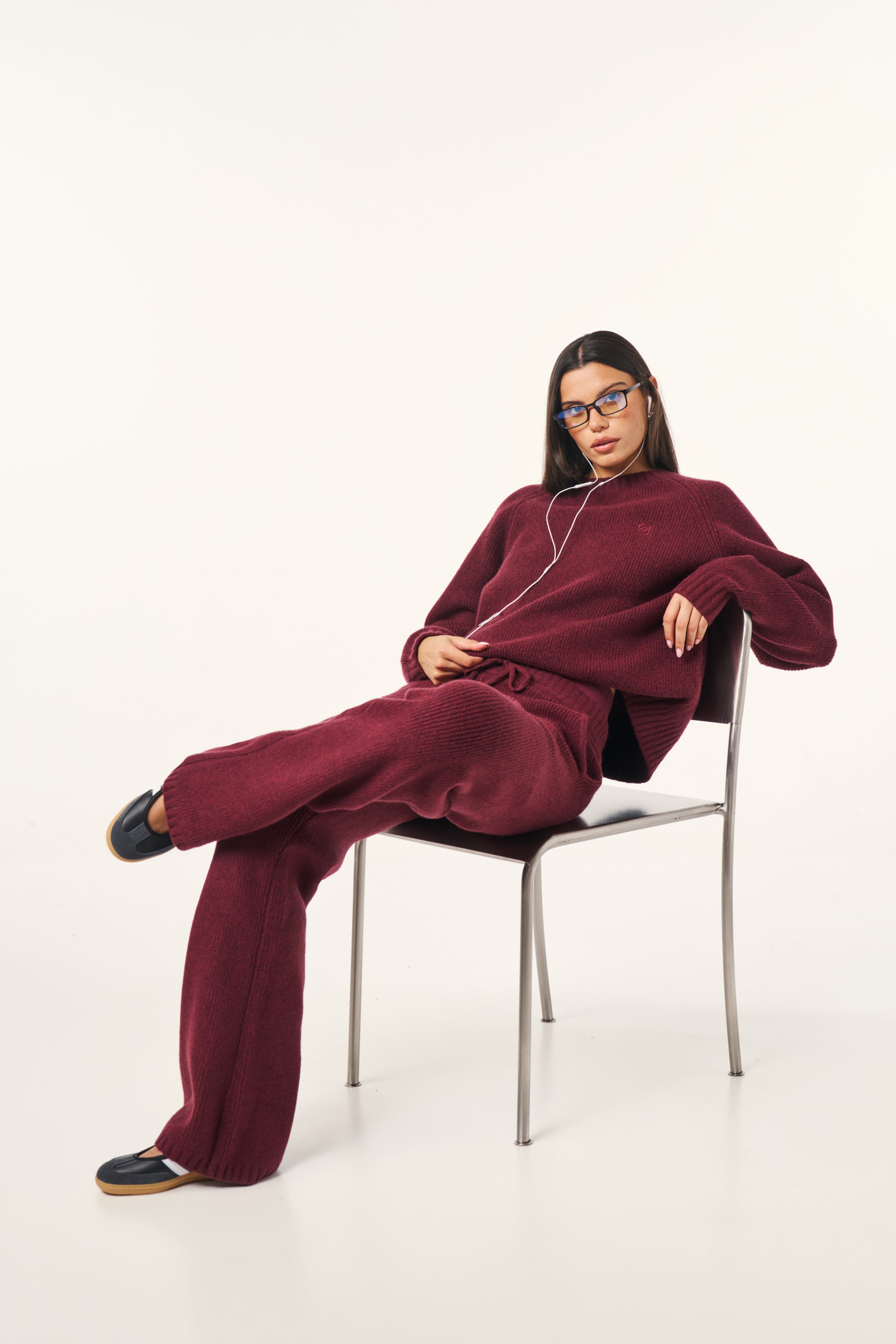 Wide Leg Premium Knitted Trousers - Dark Cherry – reasn