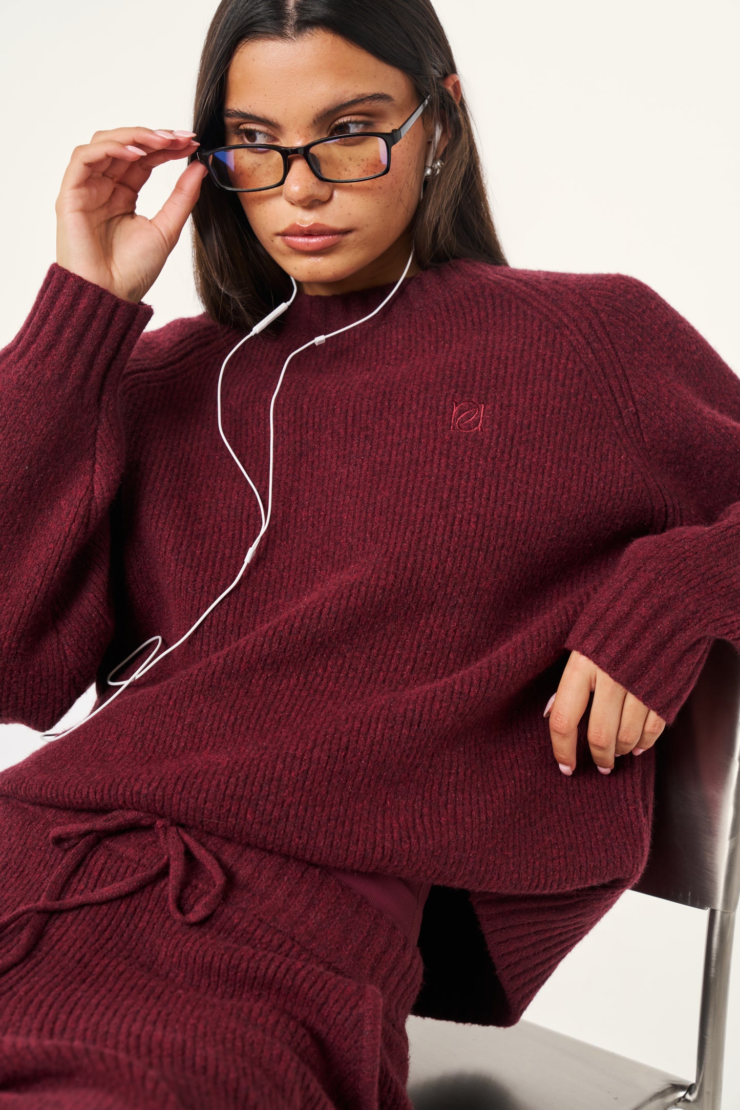 Oversized Premium Crew Neck Knitted Jumper - Dark Cherry