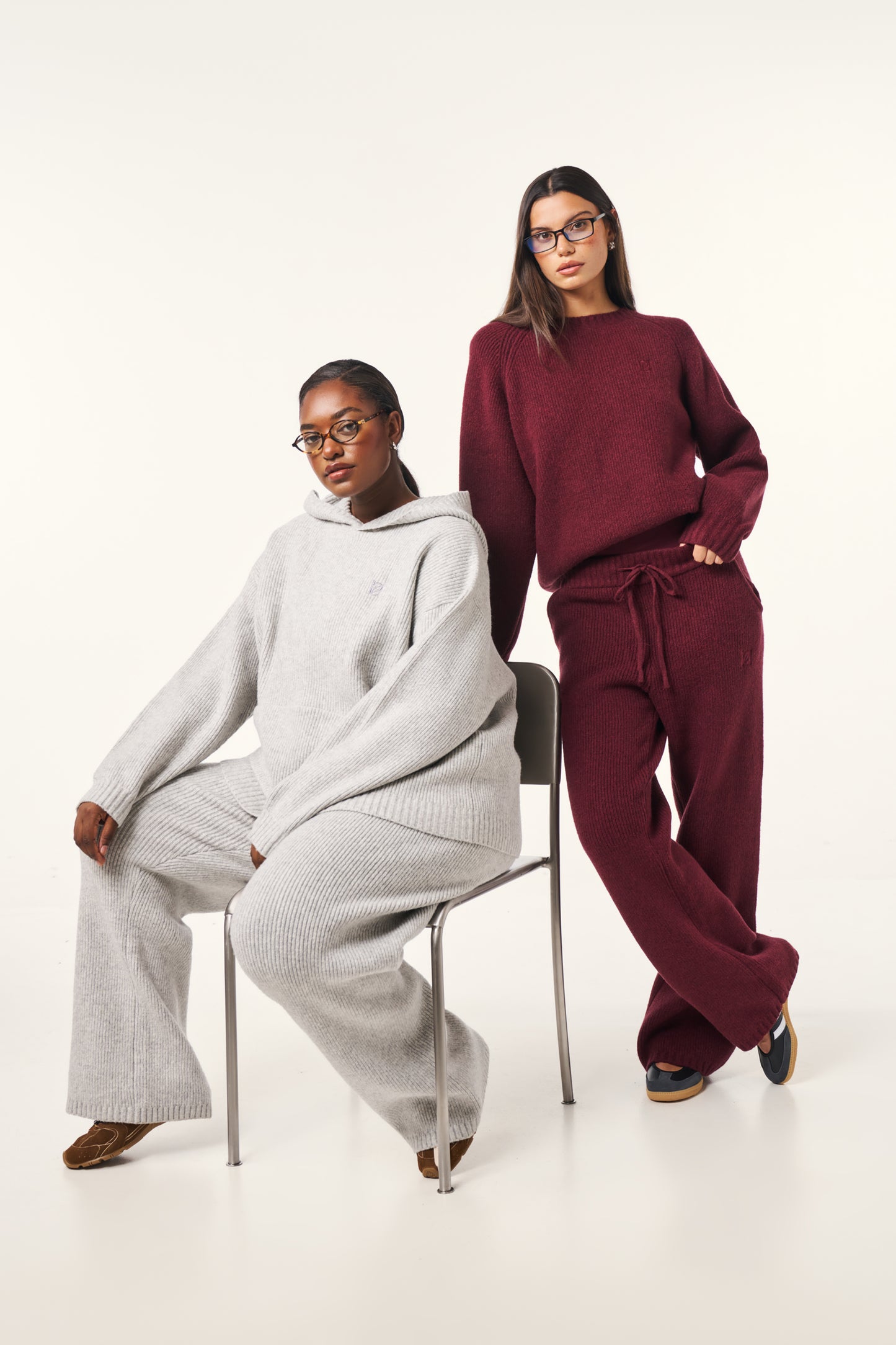 Oversized Premium Crew Neck Knitted Jumper - Dark Cherry