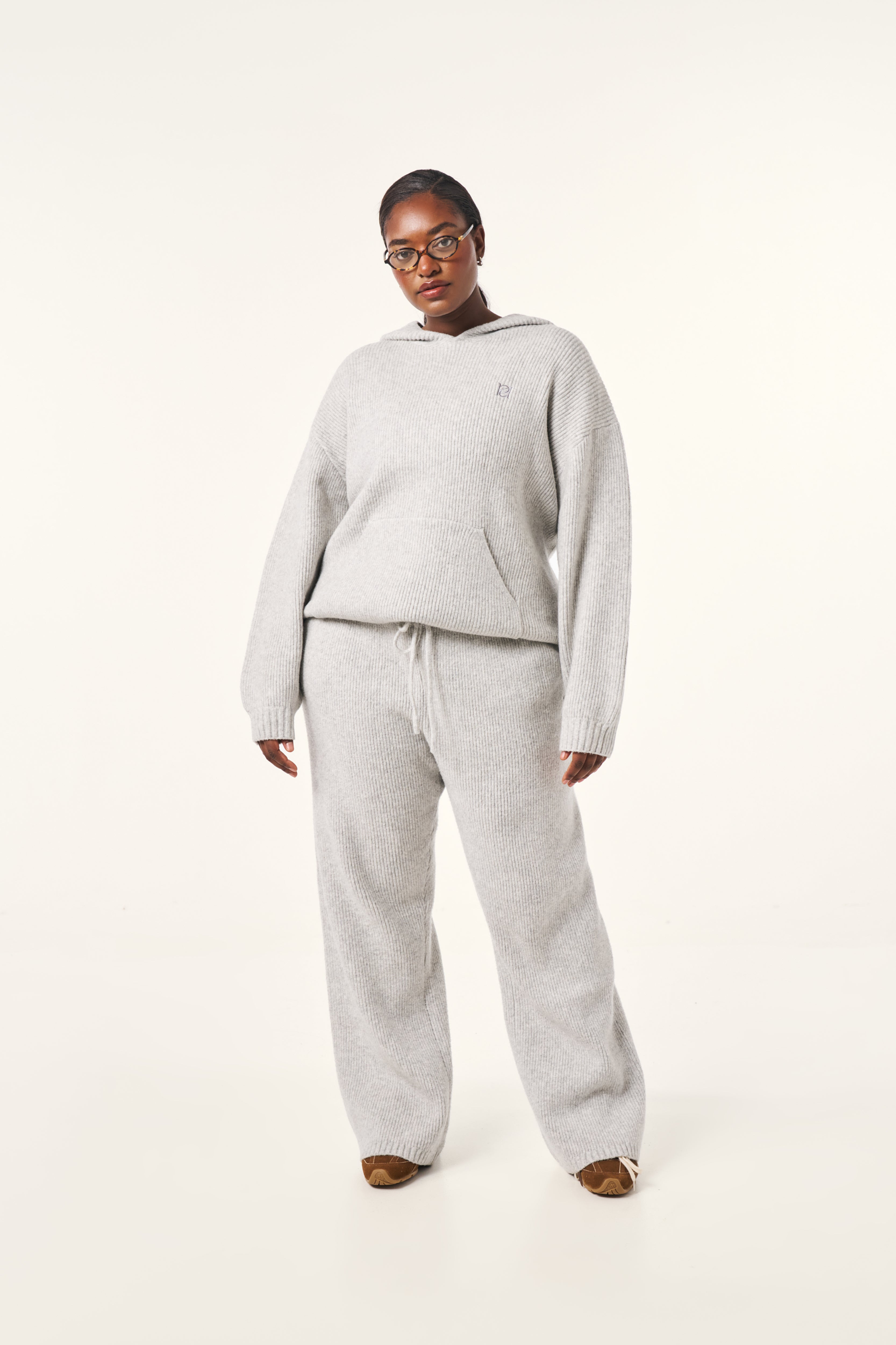 Wide Leg Premium Knitted Trousers in Grey Marl | Reasn – reasn