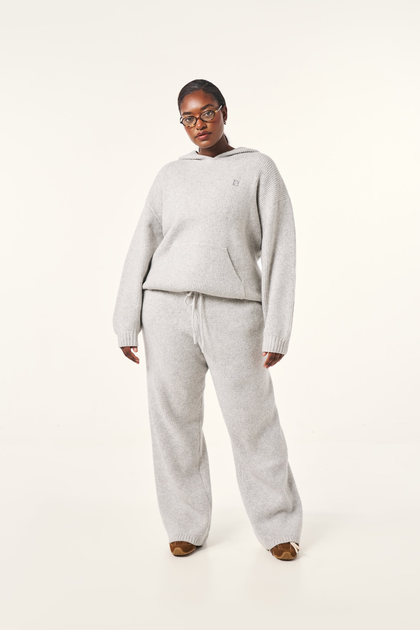 Oversized Premium Knitted Hoodie - Grey Marl