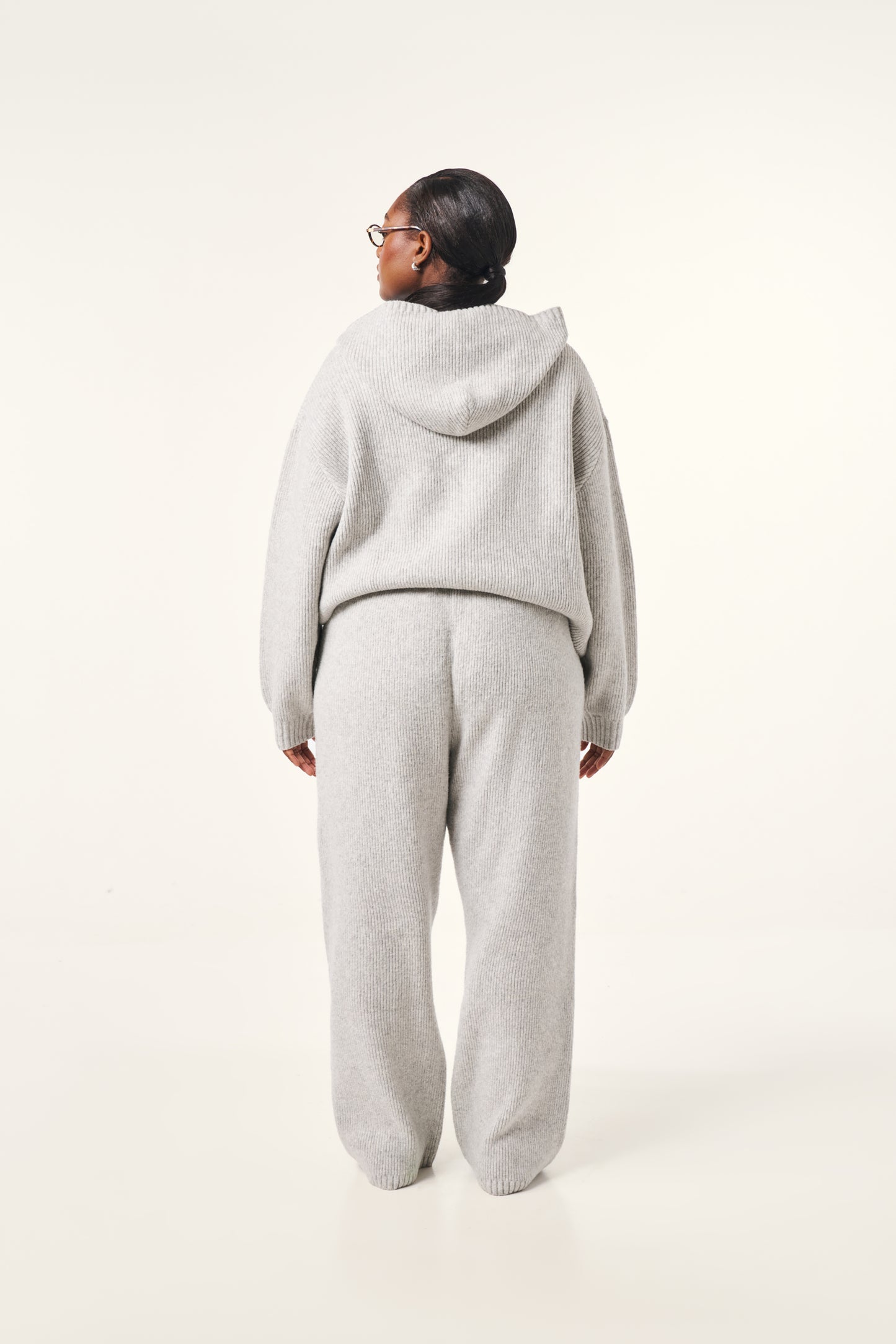 Wide Leg Premium Knitted Trousers - Grey Marl