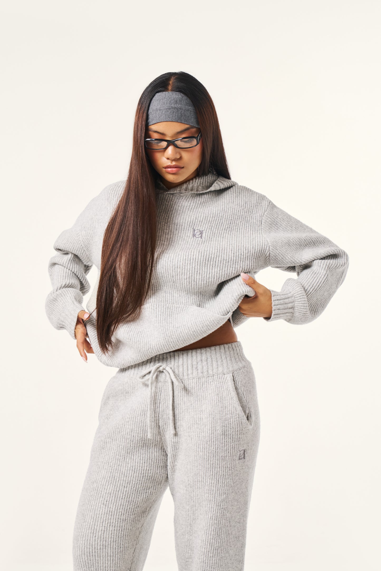 Oversized Premium Knitted Hoodie - Grey Marl