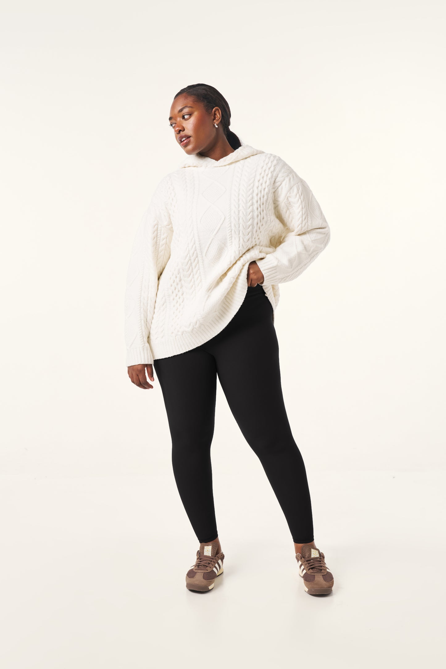 Chunky Cable Premium Knitted Hoodie - Crème