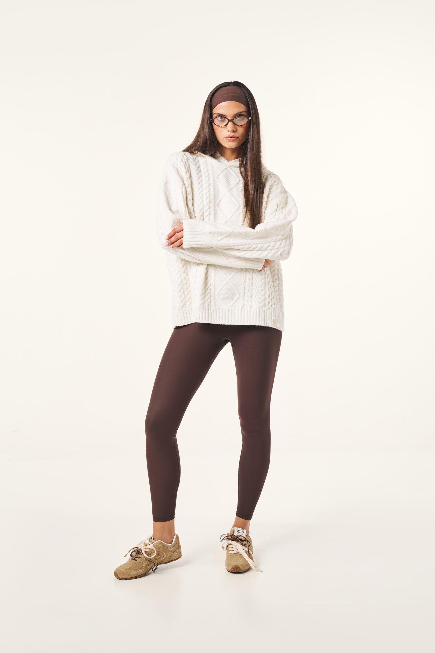 Chunky Cable Premium Knitted Hoodie - Crème