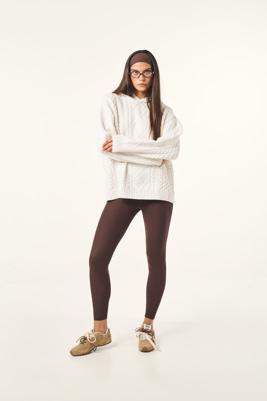 Chunky Cable Premium Knitted Hoodie - Crème