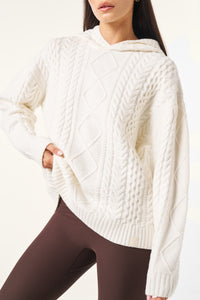 Chunky Cable Premium Knitted Hoodie - Crème