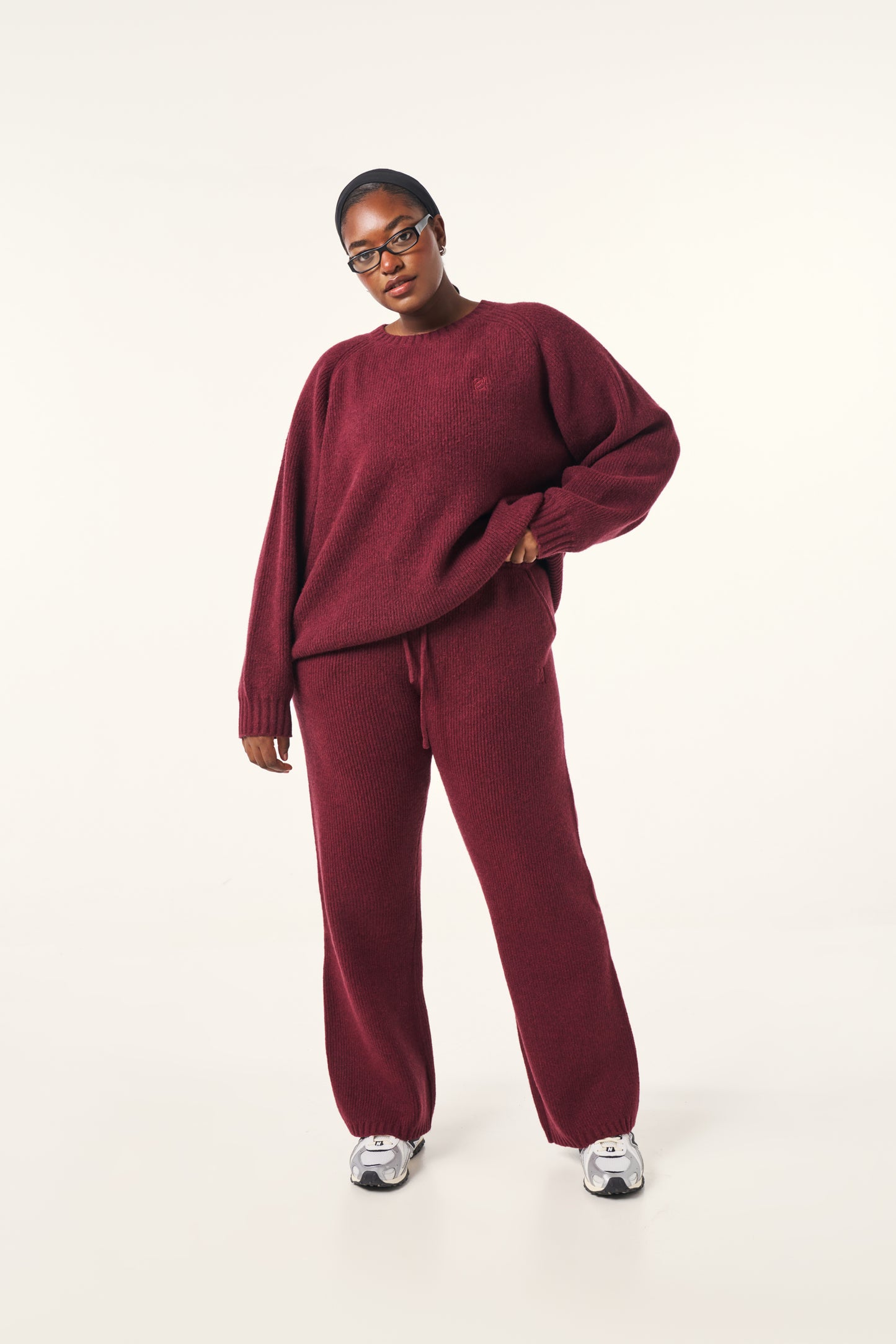 Oversized Premium Crew Neck Knitted Jumper - Dark Cherry
