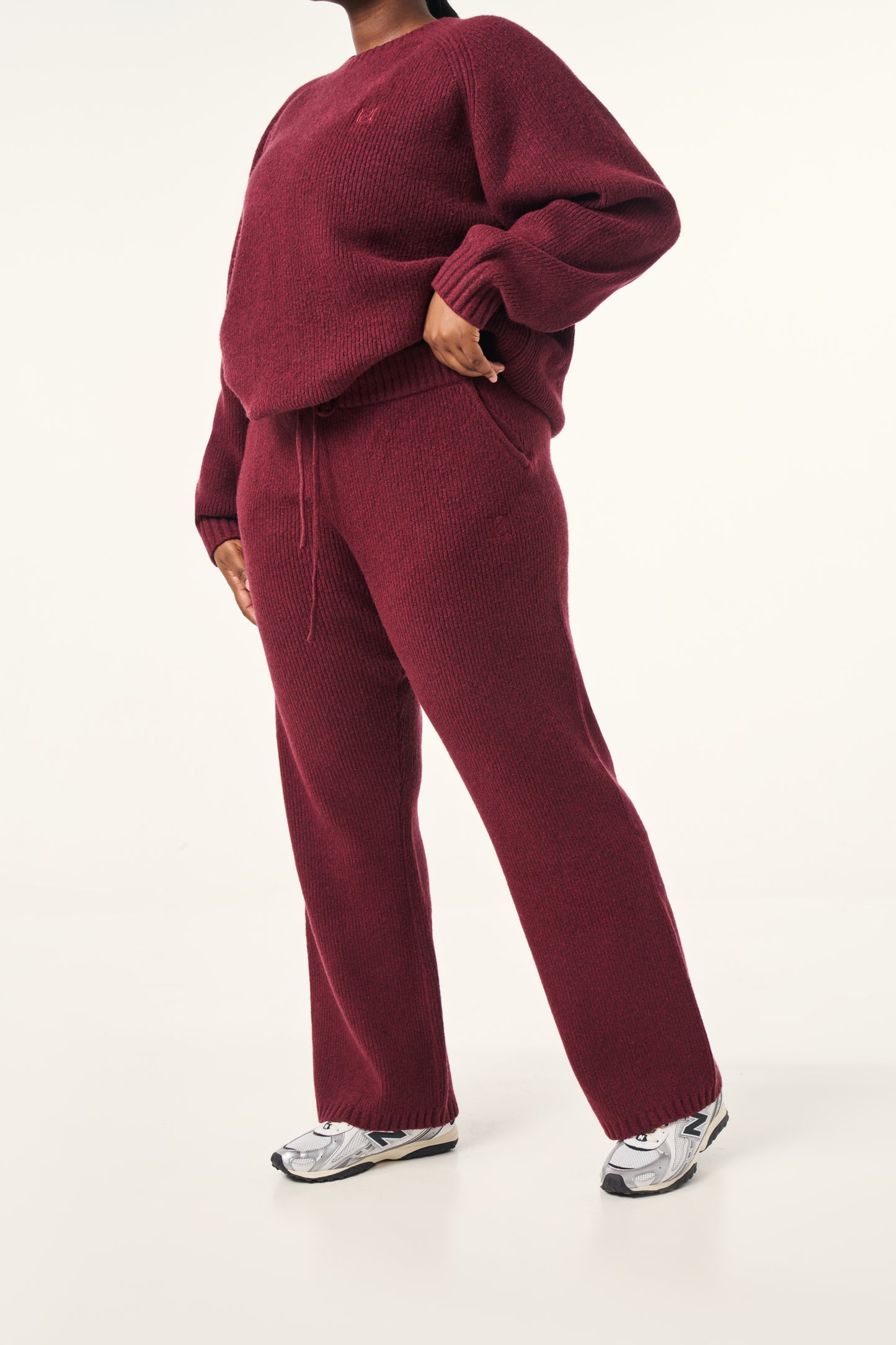 Wide Leg Premium Knitted Trousers - Dark Cherry