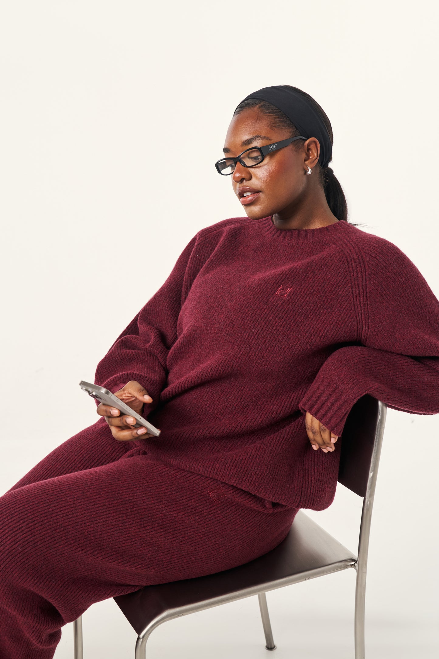 Oversized Premium Crew Neck Knitted Jumper - Dark Cherry